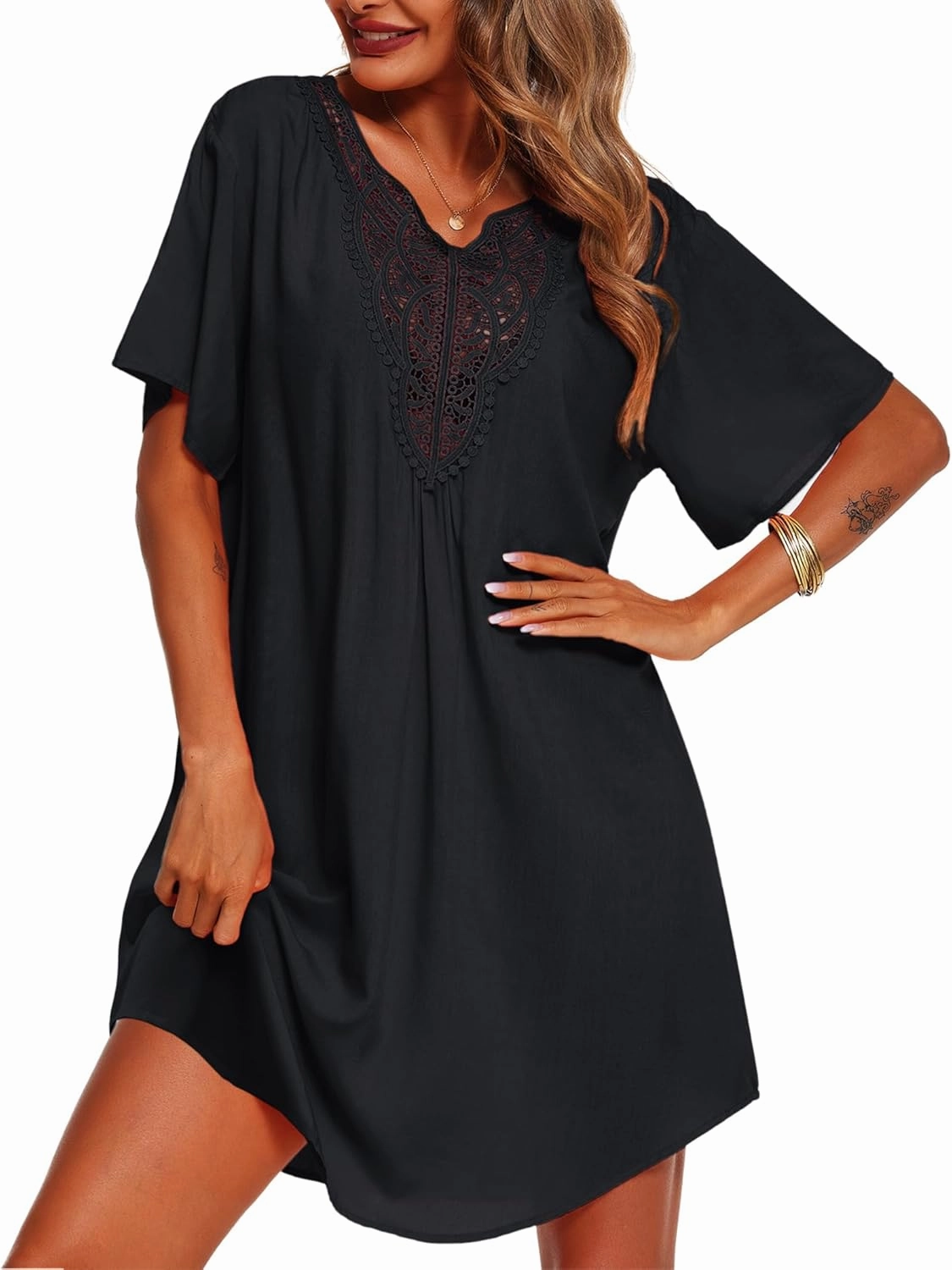 Supnier Womens Bathing Suit Cover Ups Lace Crochet V Neck Summer Beach Swimsuit Coverup Dress