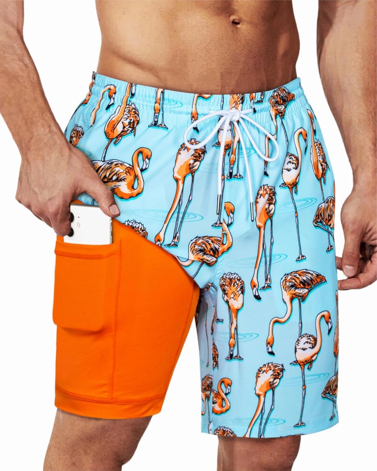SURF CUZ 9" Mens Swim Trunks with Compression Liner Bathing Suits 2 in 1 Stretch Zipper Pockets Quick Dry