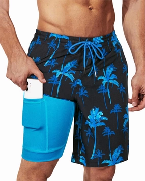 SURF CUZ 9" Mens Swim Trunks with Compression Liner Bathing Suits 2 in 1 Stretch Zipper Pockets Quick Dry