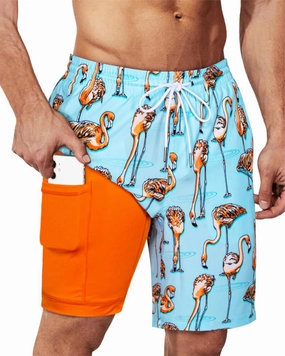 SURF CUZ 9" Mens Swim Trunks with Compression Liner Bathing Suits 2 in 1 Stretch Zipper Pockets Quick Dry