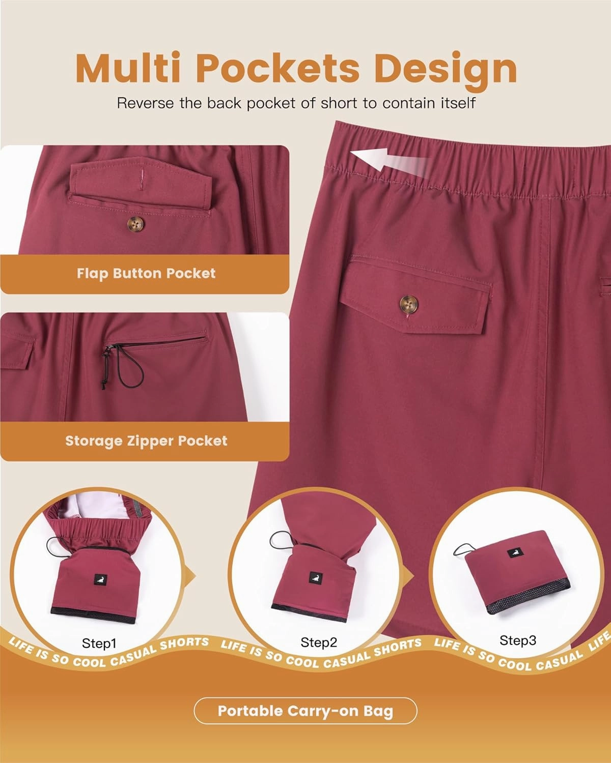 SURF CUZ Mens 5 Inch Shorts Casual Workout Shorts Classic Fit Multi-Pocket Golf Flat Front Shorts Quick Dry Hybrid Short