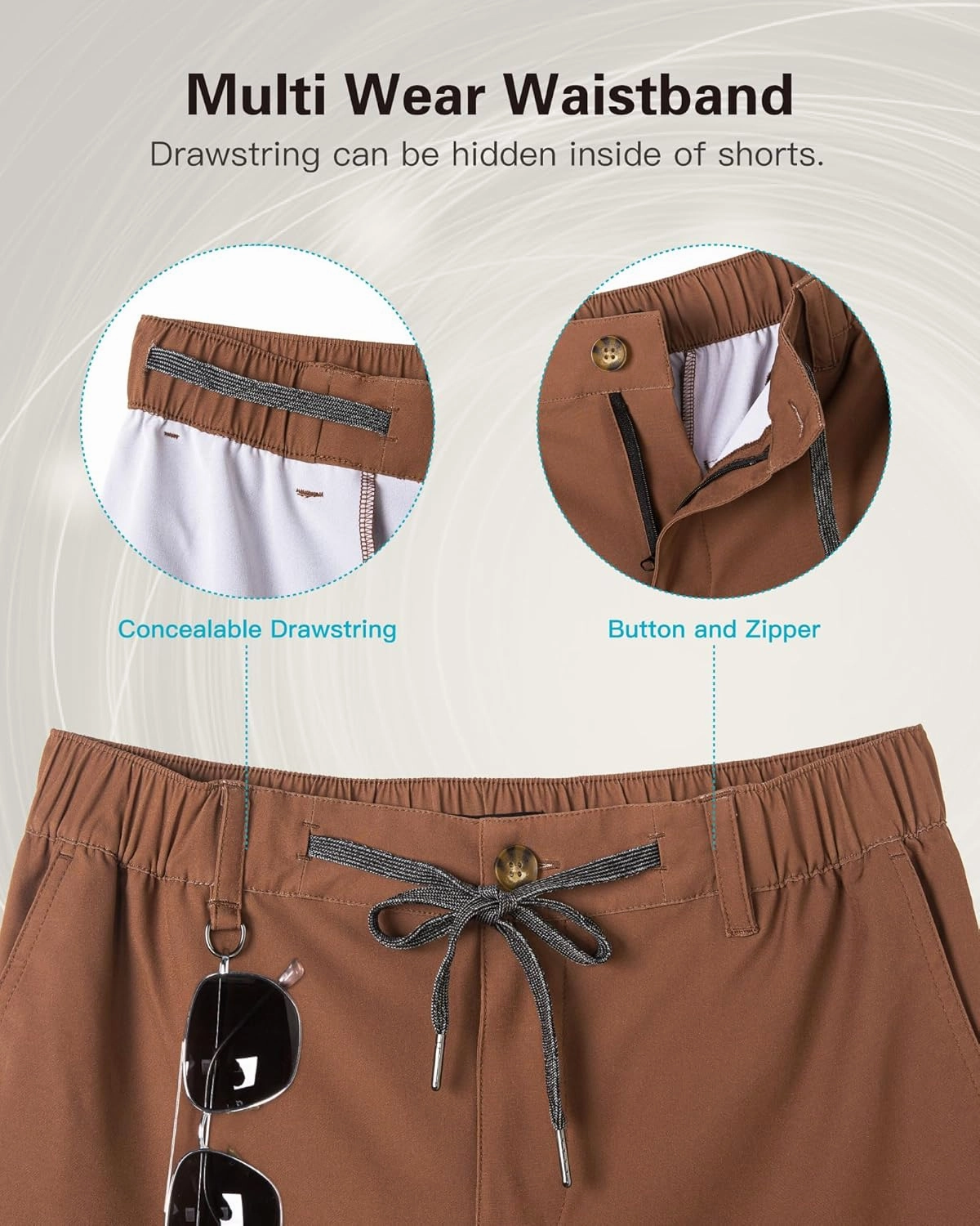 SURF CUZ Mens 5 Inch Shorts Casual Workout Shorts Classic Fit Multi-Pocket Golf Flat Front Shorts Quick Dry Hybrid Short