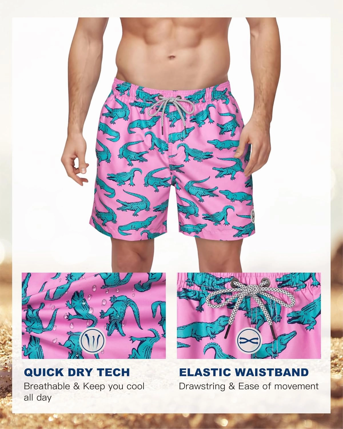 SURF CUZ Mens Swim Trunks 5 Inch Swim Shorts Quick Dry Bathing Suits for Men Beach Shorts Mesh Lining Swimming Trunks