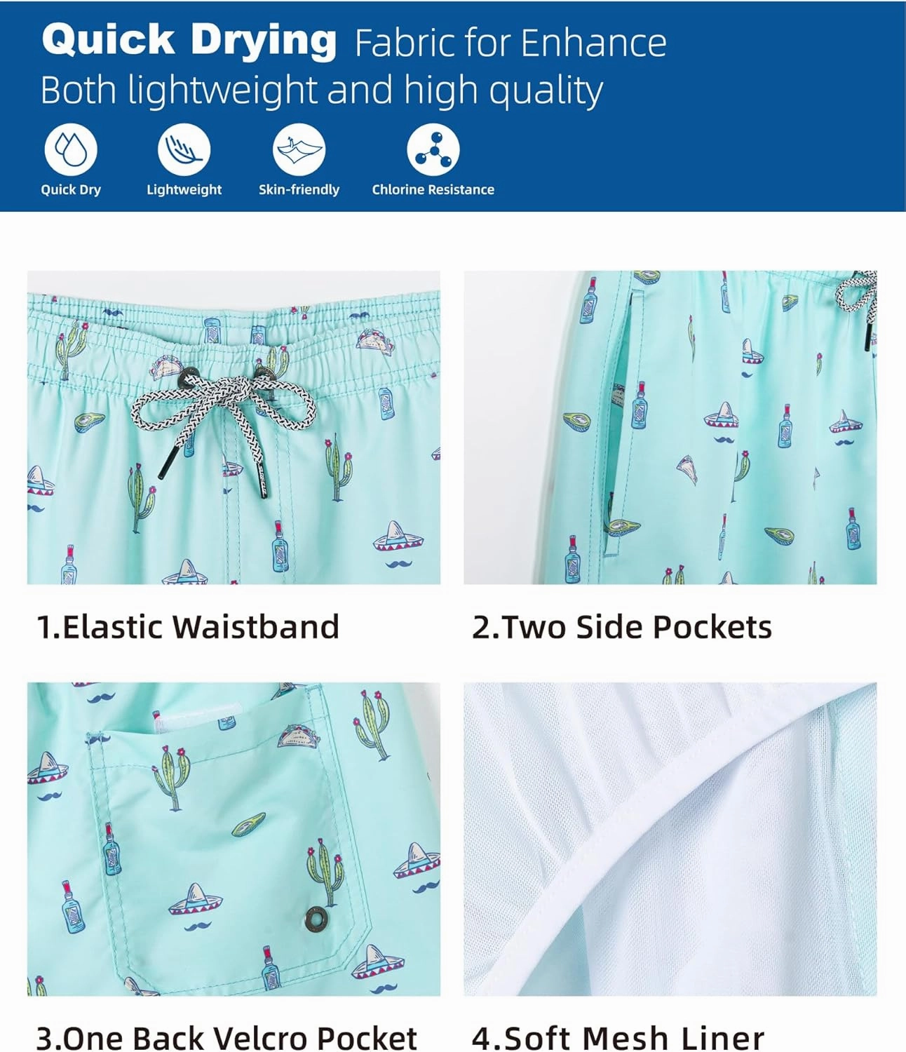 SURF CUZ Mens Swim Trunks 7" Swimming Trunks with Mesh Liner Quick Dry Swim Shorts for Men Swimwear Bathing Suits Pockets