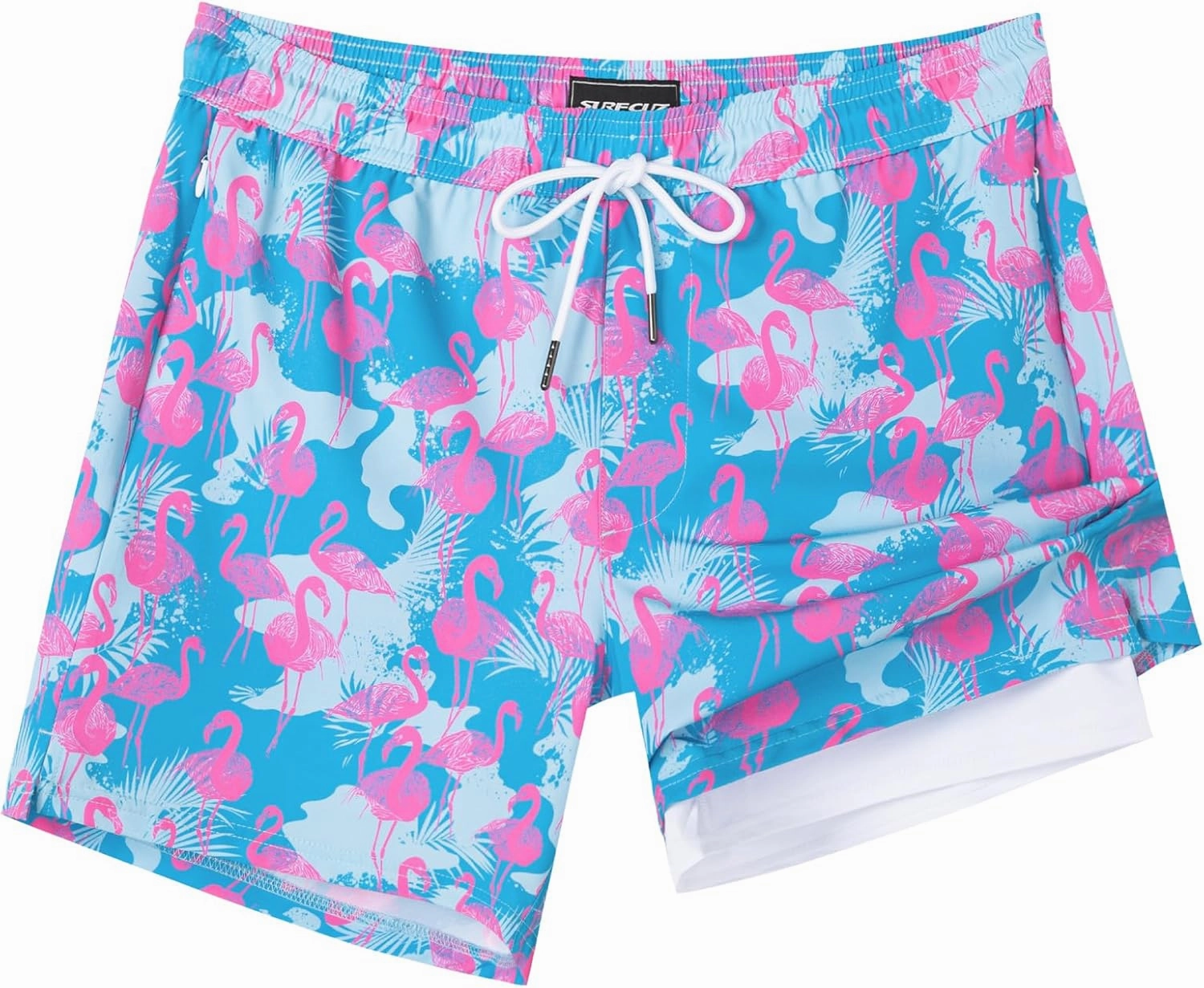 SURF CUZ Mens Swim Trunks with Compression Liner 5" Swim Shorts Quick Dry Bathing Suit Swimming Trunks Zipper Pockets