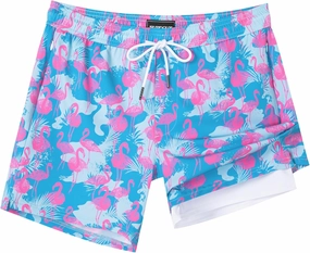 SURF CUZ Mens Swim Trunks with Compression Liner 5" Swim Shorts Quick Dry Bathing Suit Swimming Trunks Zipper Pockets