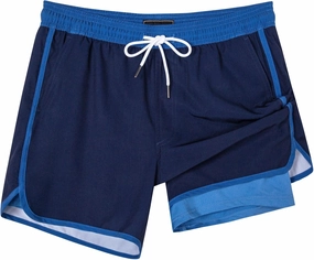 SURF CUZ Mens Swim Trunks with Compression Liner 5" Swimming Trunks 5 Inch Retro Swim Shorts with Zipper Pockets
