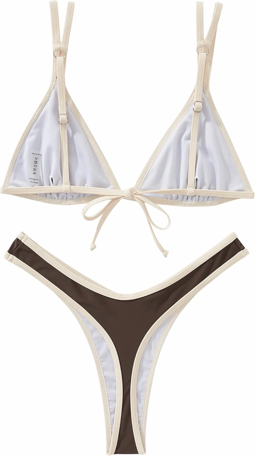 SUUKSESS Women Cheeky Thong String 2 Piece Bikini Sets Sexy High Waist Swimsuit