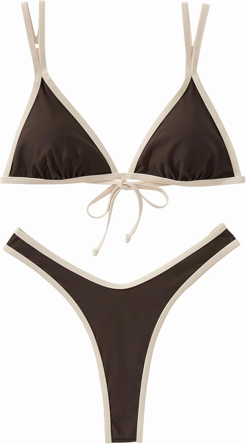 SUUKSESS Women Cheeky Thong String 2 Piece Bikini Sets Sexy High Waist Swimsuit