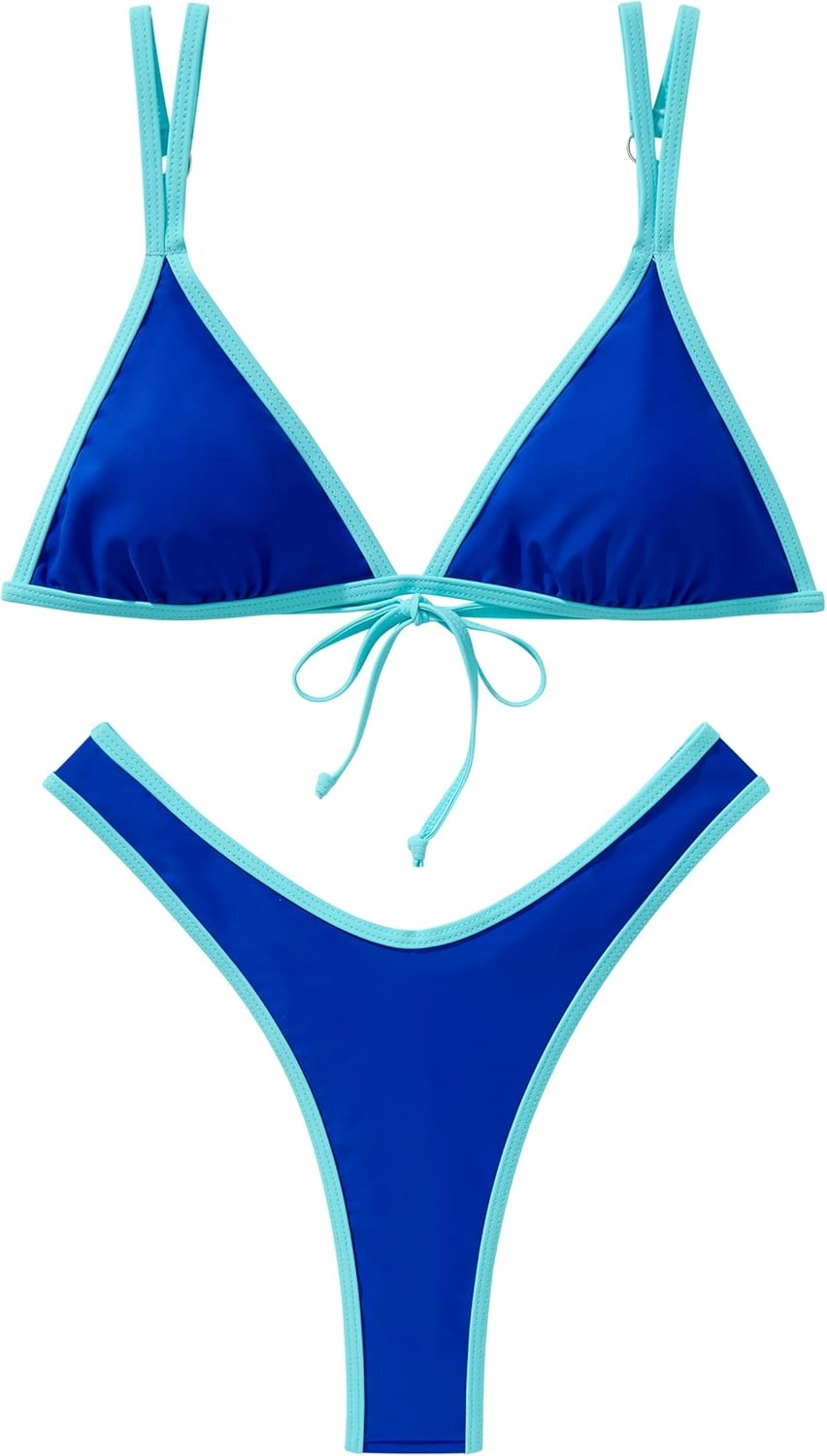SUUKSESS Women Cheeky Thong String 2 Piece Bikini Sets Sexy High Waist Swimsuit