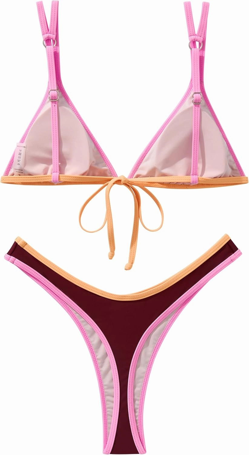 SUUKSESS Women Cheeky Thong String 2 Piece Bikini Sets Sexy High Waist Swimsuit