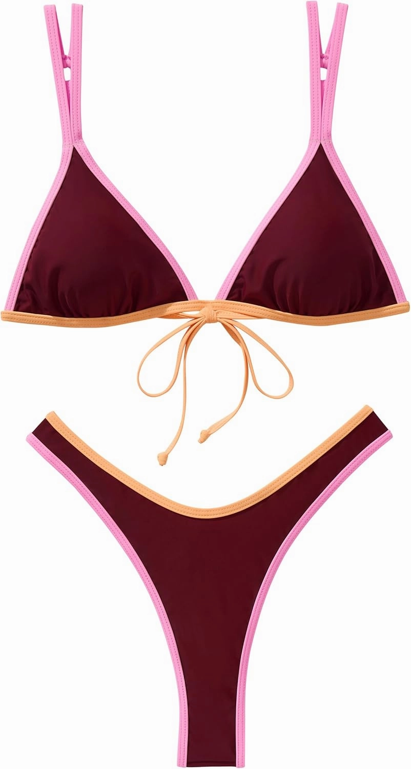 SUUKSESS Women Cheeky Thong String 2 Piece Bikini Sets Sexy High Waist Swimsuit
