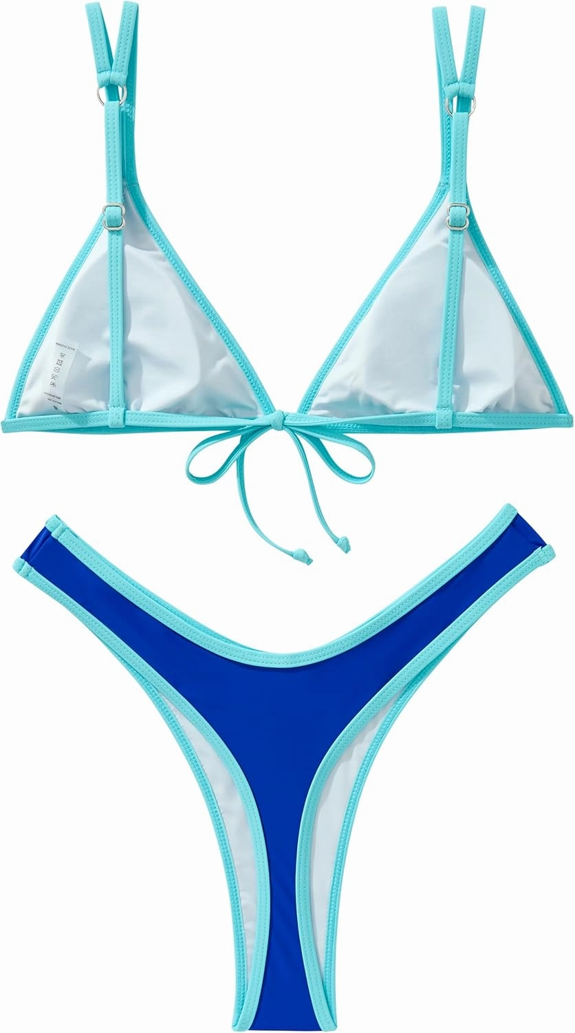 SUUKSESS Women Cheeky Thong String 2 Piece Bikini Sets Sexy High Waist Swimsuit