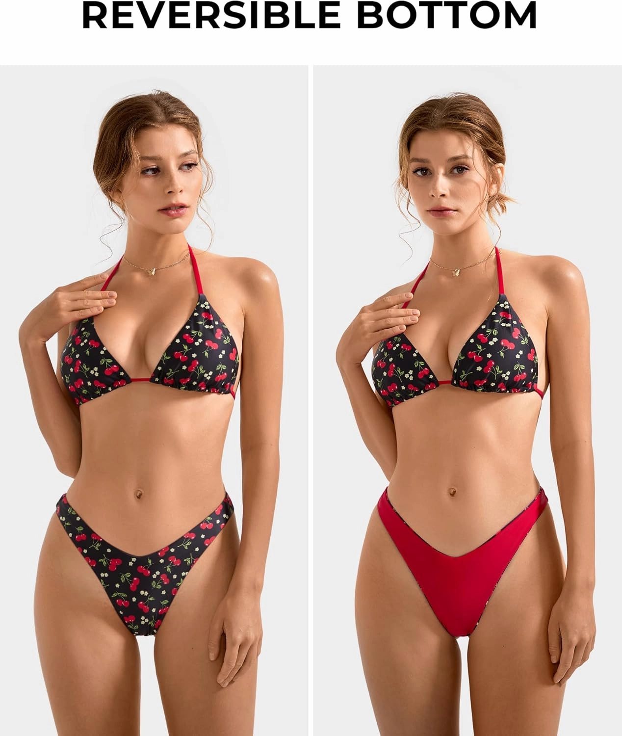 SUUKSESS Women Halter String Two Piece Bikini Sets Reversible Thong Swimsuit