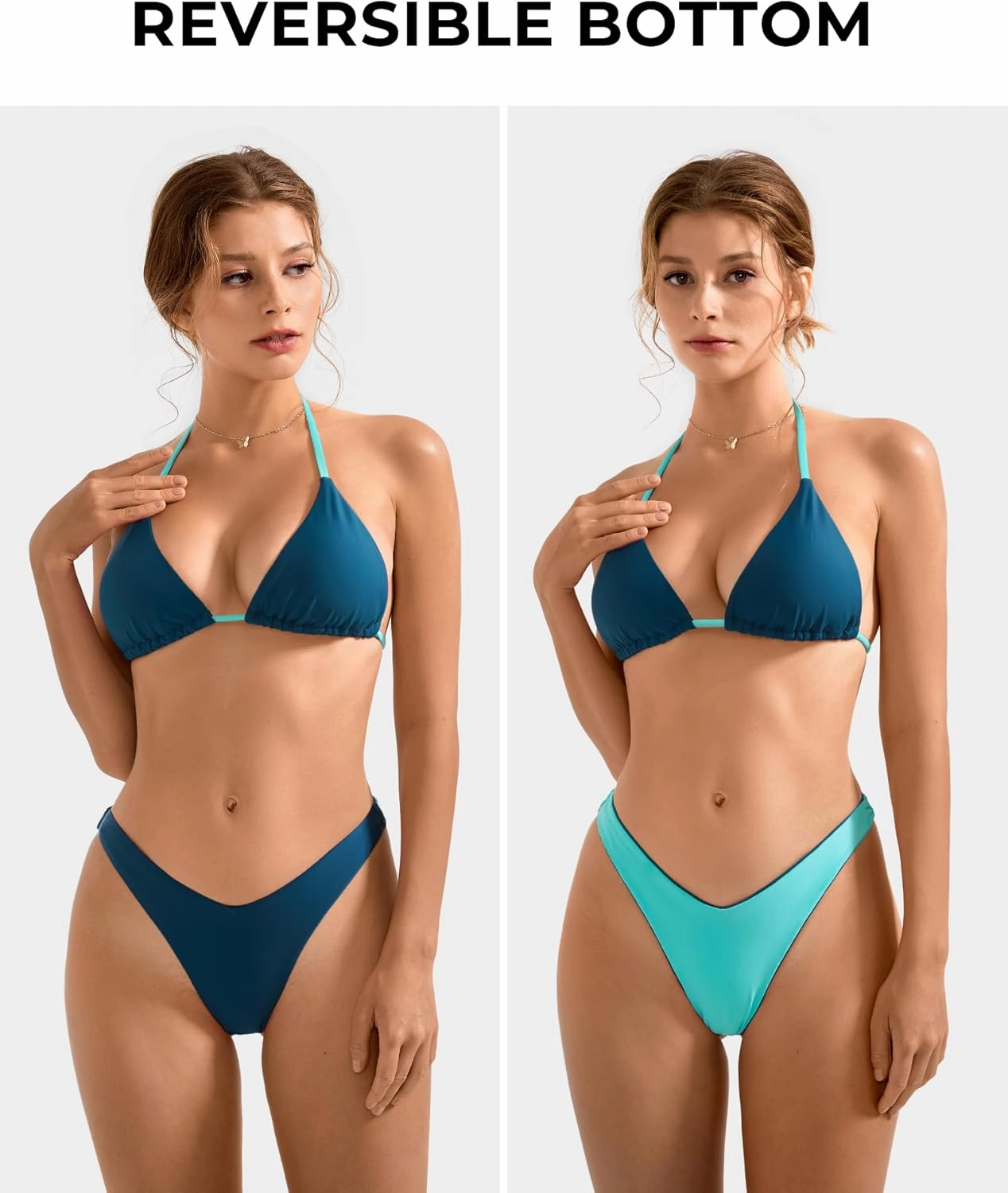 SUUKSESS Women Halter String Two Piece Bikini Sets Reversible Thong Swimsuit