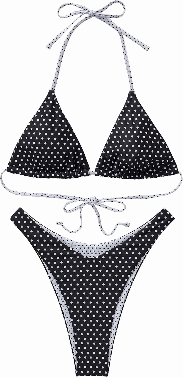 SUUKSESS Women Halter String Two Piece Bikini Sets Reversible Thong Swimsuit
