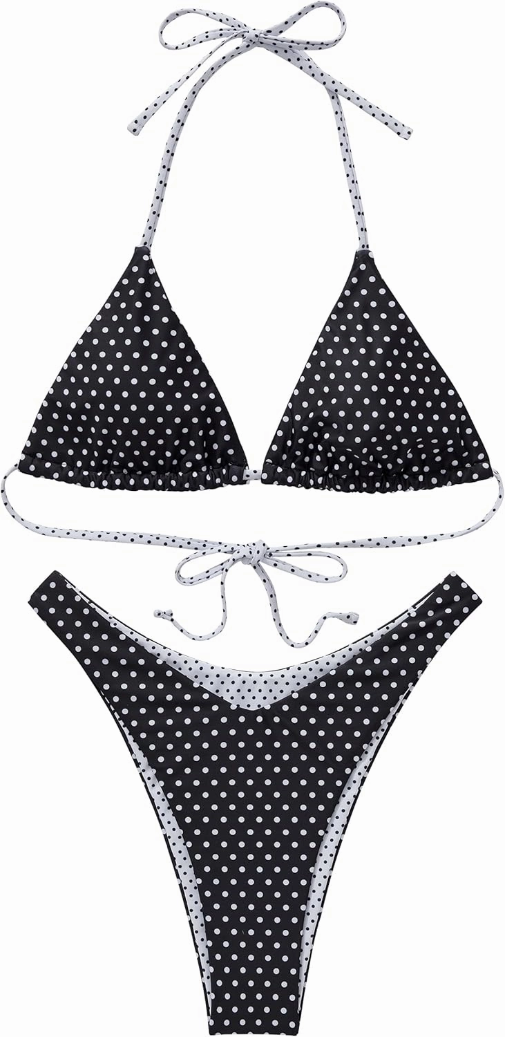 SUUKSESS Women Halter String Two Piece Bikini Sets Reversible Thong Swimsuit