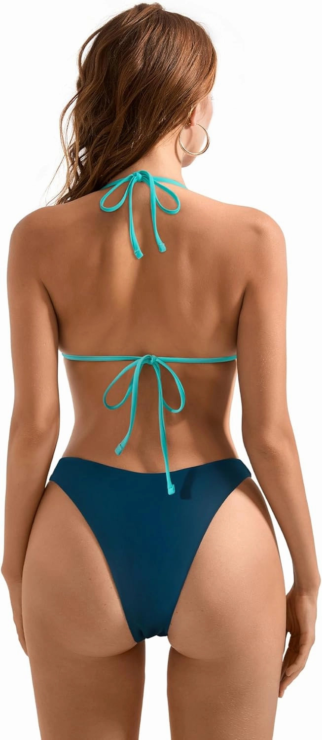 SUUKSESS Women Halter String Two Piece Bikini Sets Reversible Thong Swimsuit