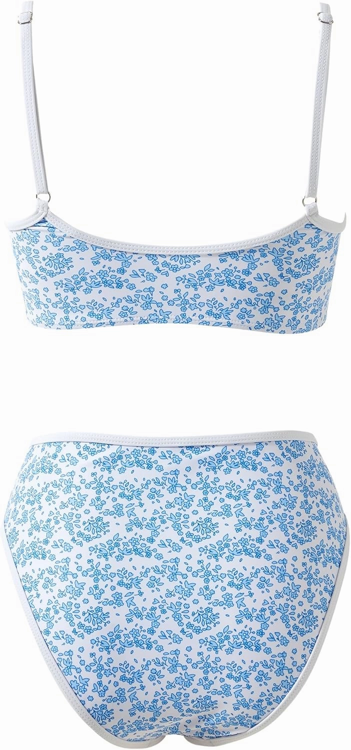 SUUKSESS Women High Waisted 2 Piece Bikini Set Cheeky High Cut Bandeau Swimsuit