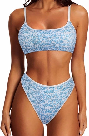 SUUKSESS Women High Waisted 2 Piece Bikini Set Cheeky High Cut Bandeau Swimsuit