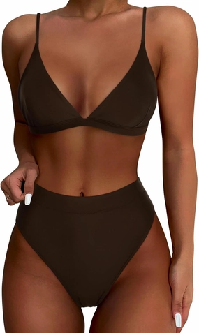 SUUKSESS Women High Waisted High Cut Bikini Set Sexy Triangle Two Piece Swimsuits