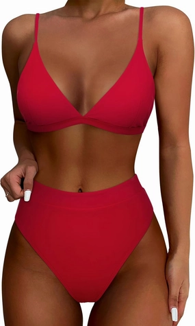 SUUKSESS Women High Waisted High Cut Bikini Set Sexy Triangle Two Piece Swimsuits