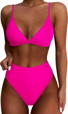 SUUKSESS Women High Waisted High Cut Bikini Set Sexy Triangle Two Piece Swimsuits