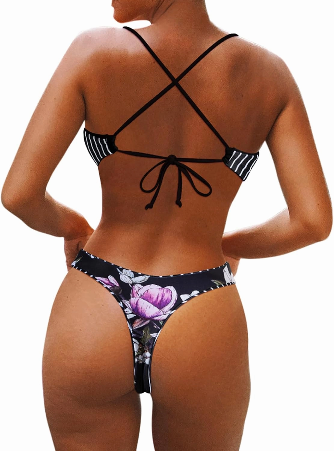 SUUKSESS Women High Waisted Thong Bikini Set Reversible String 2 Piece Swimsuit