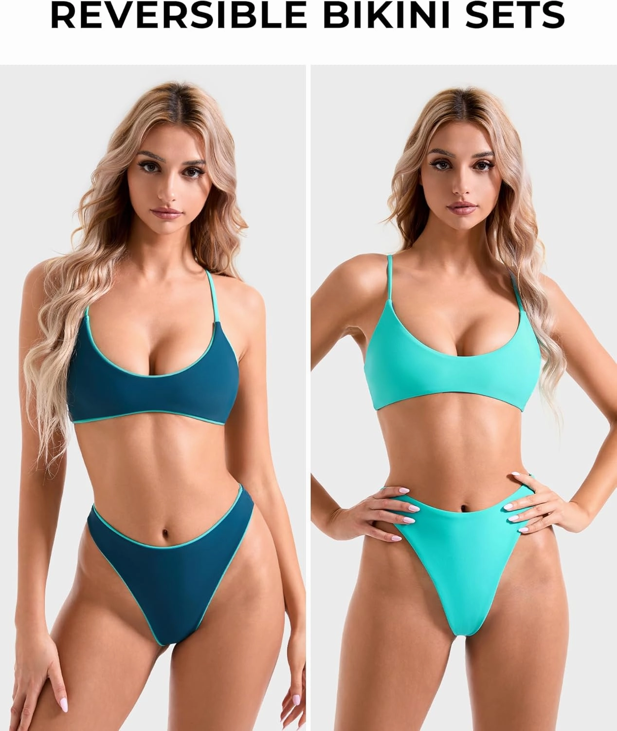 SUUKSESS Women High Waisted Thong Bikini Set Reversible String 2 Piece Swimsuit