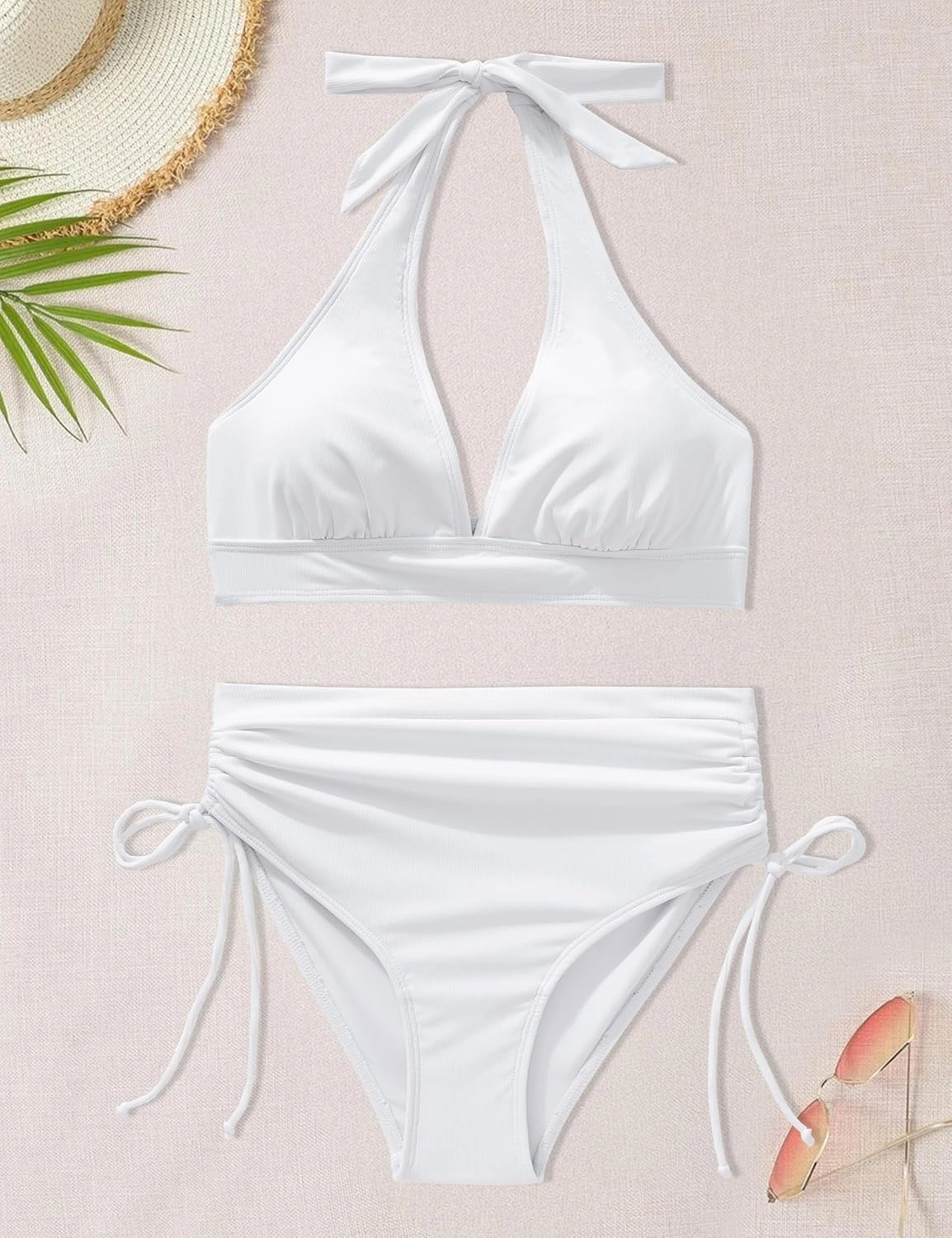 SUUKSESS Women Ribbed High Waist Bikini Sexy Drawstring Tummy Control Swimsuits