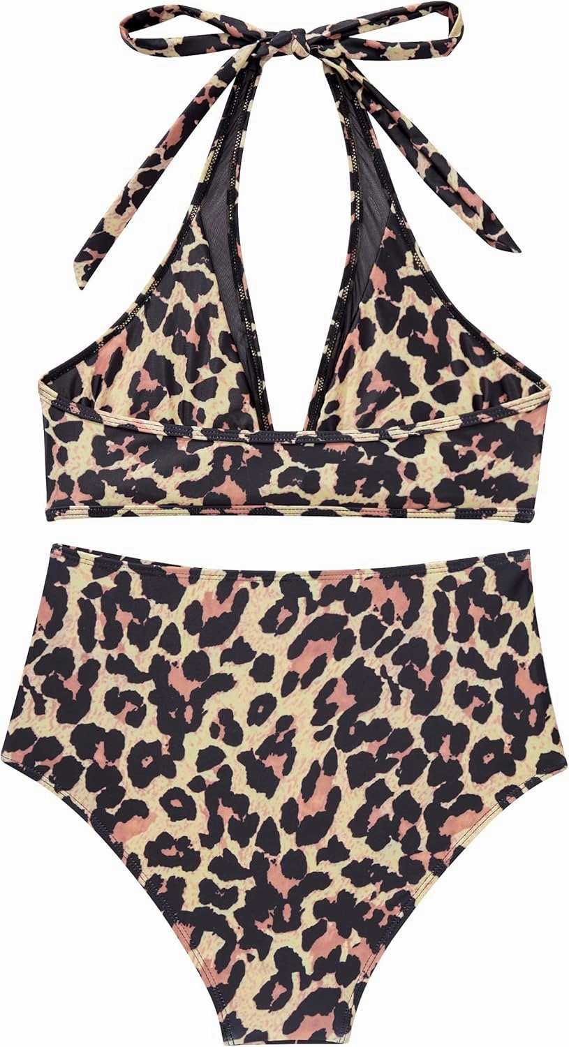 SUUKSESS Women Sexy High Waist Bikini Sets Mesh Tummy Control 2 Piece Swimsuits