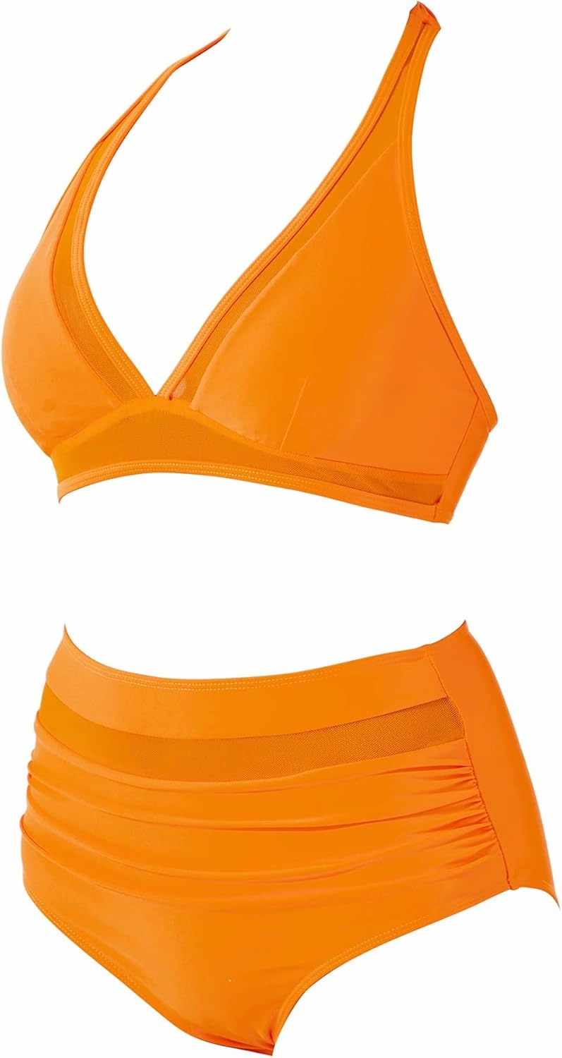SUUKSESS Women Sexy High Waist Bikini Sets Mesh Tummy Control 2 Piece Swimsuits