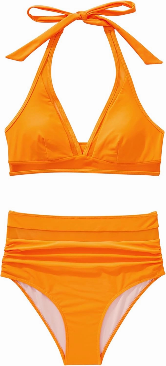 SUUKSESS Women Sexy High Waist Bikini Sets Mesh Tummy Control 2 Piece Swimsuits