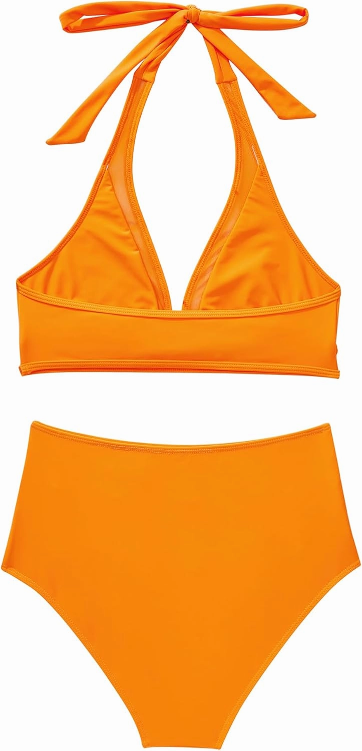 SUUKSESS Women Sexy High Waist Bikini Sets Mesh Tummy Control 2 Piece Swimsuits