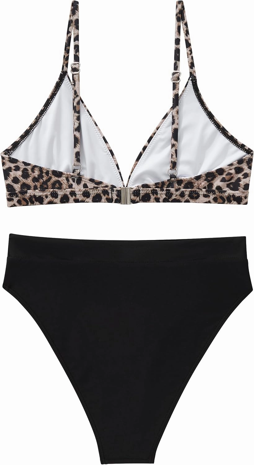 SUUKSESS Women Sexy High Waisted 2 Piece Bikini Sets Triangle High Cut Swimsuits