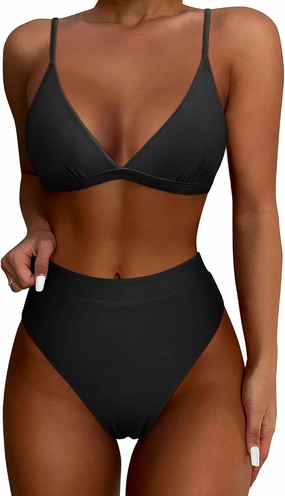 SUUKSESS Women Sexy High Waisted 2 Piece Bikini Sets Triangle High Cut Swimsuits