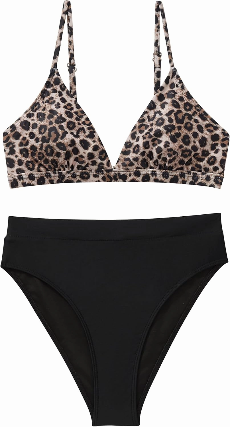 SUUKSESS Women Sexy High Waisted 2 Piece Bikini Sets Triangle High Cut Swimsuits