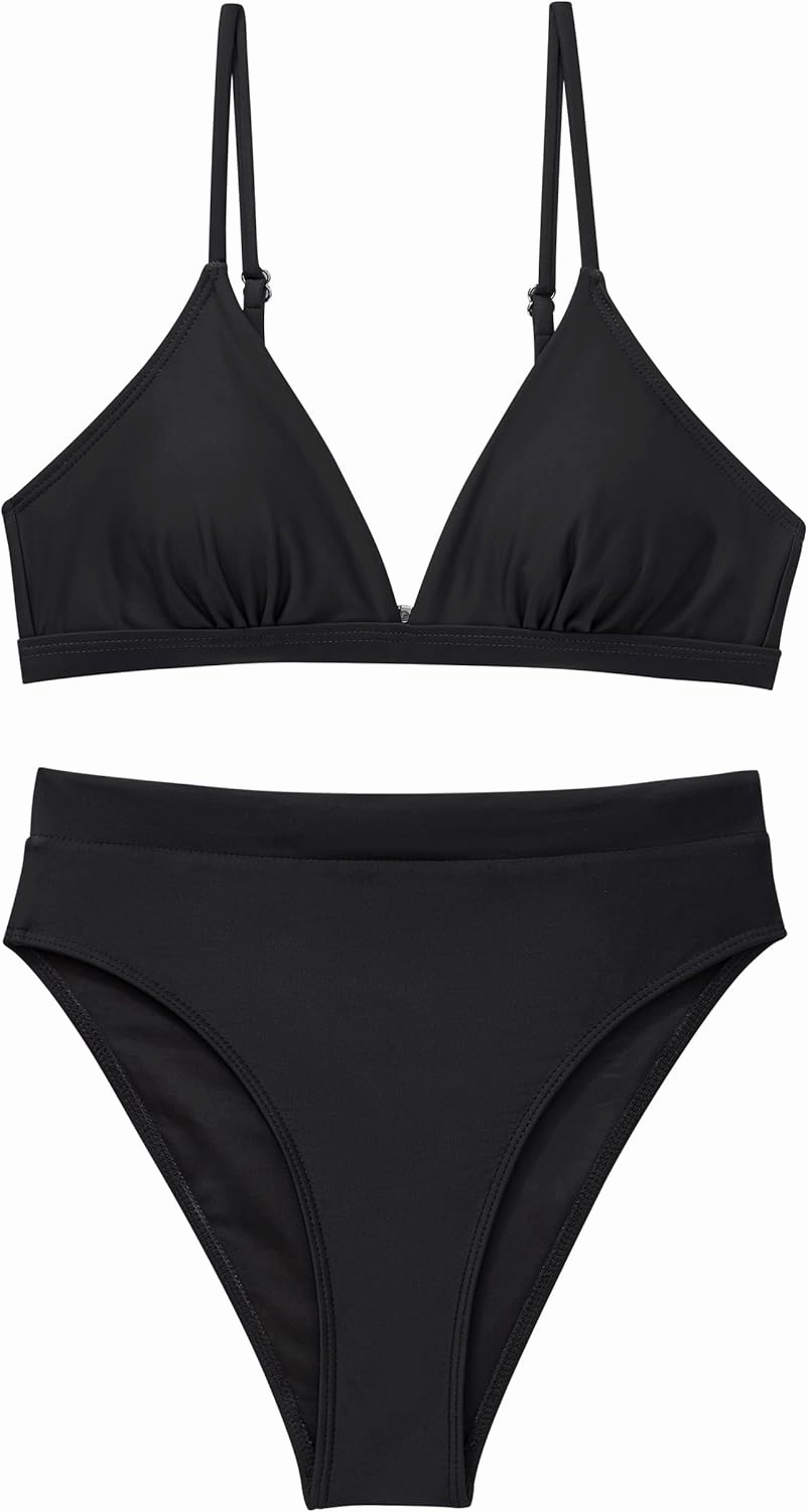 SUUKSESS Women Sexy High Waisted 2 Piece Bikini Sets Triangle High Cut Swimsuits