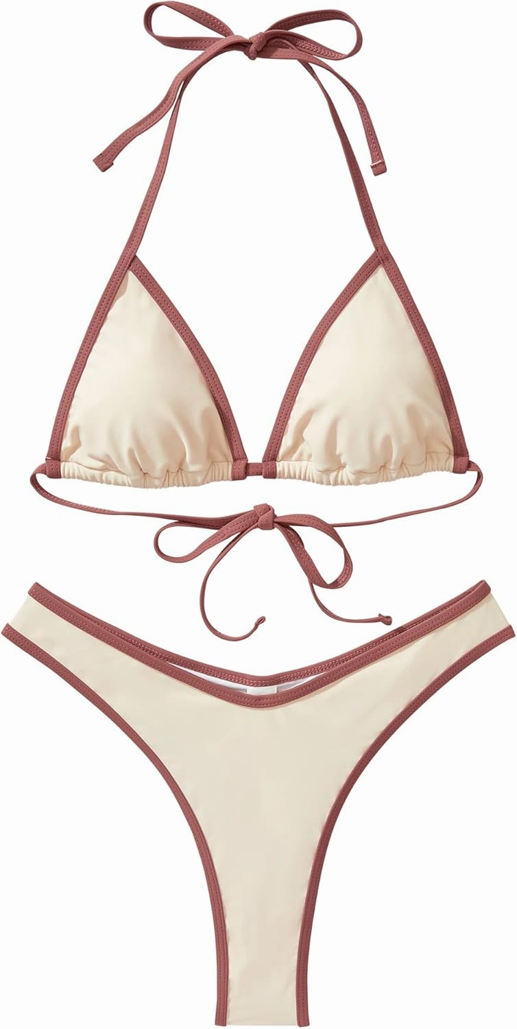 SUUKSESS Women Sexy Thong String 2 Piece Bikini Set Cheeky Halter Swimsuit