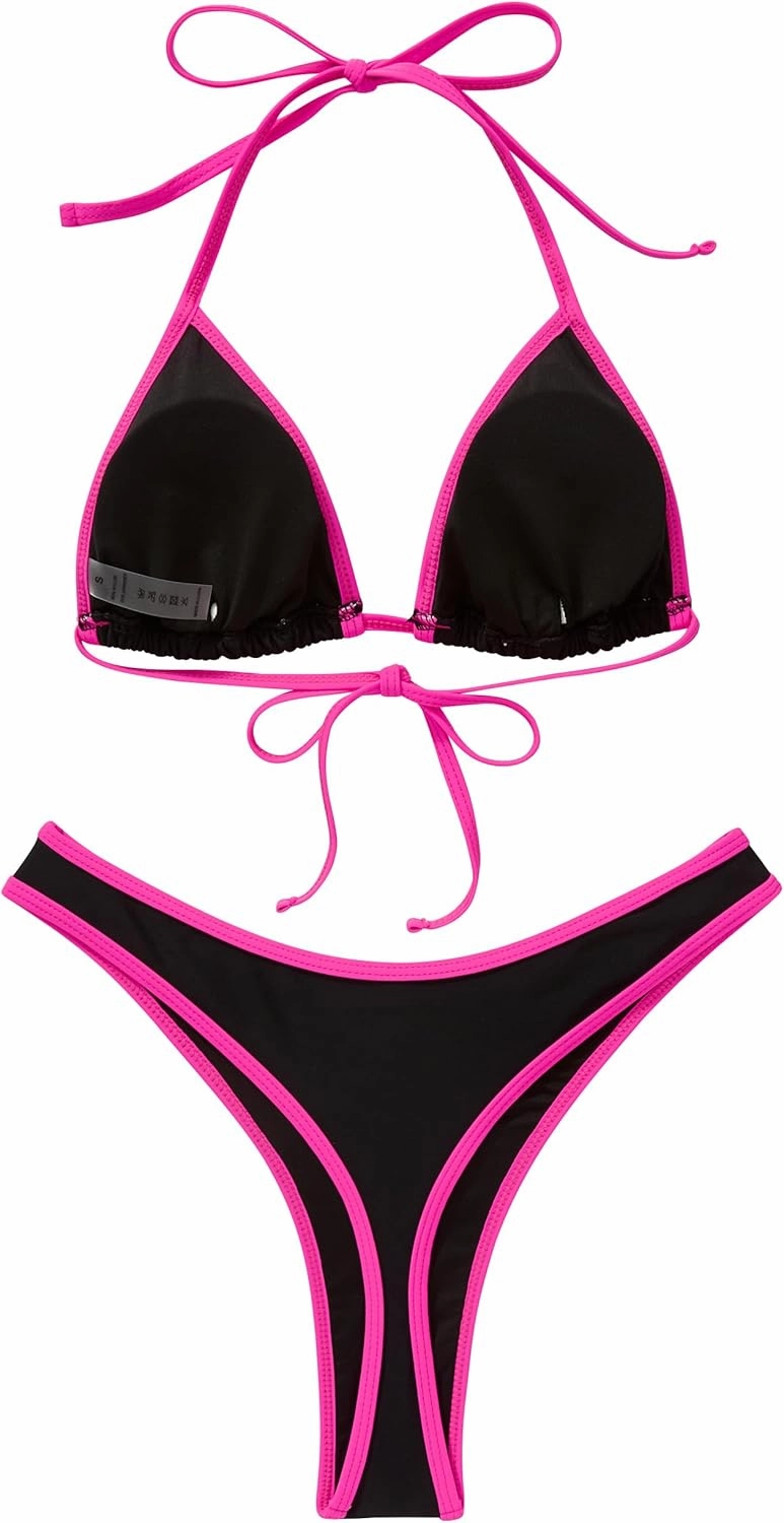 SUUKSESS Women Sexy Thong String 2 Piece Bikini Set Cheeky Halter Swimsuit