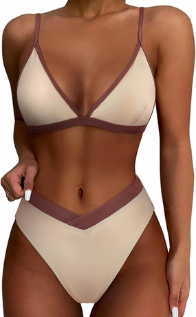 SUUKSESS Women Triangle High Cut Bikini Sets Sexy High Waisted 2 Piece Swimsuit