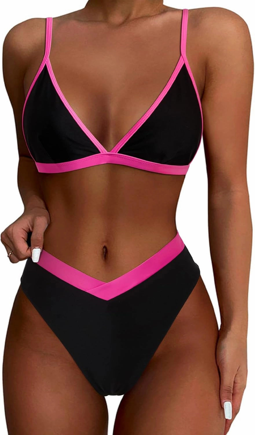 SUUKSESS Women Triangle High Cut Bikini Sets Sexy High Waisted 2 Piece Swimsuit