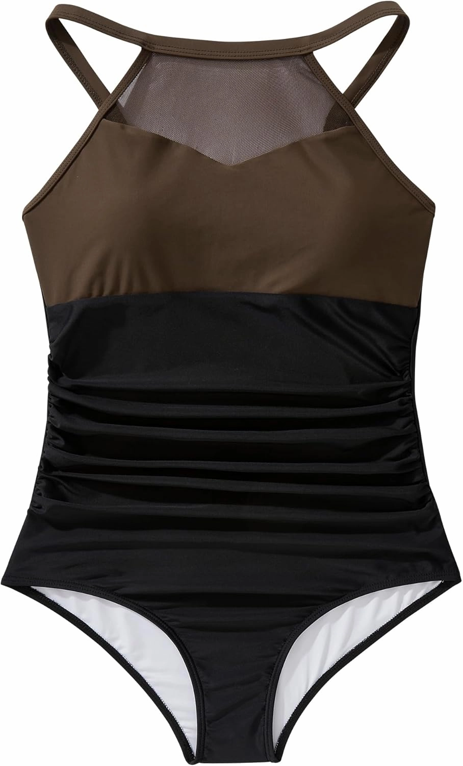 SUUKSESS Women Tummy Control One Piece Swimsuit Sexy Mesh High Neck Bathing Suit