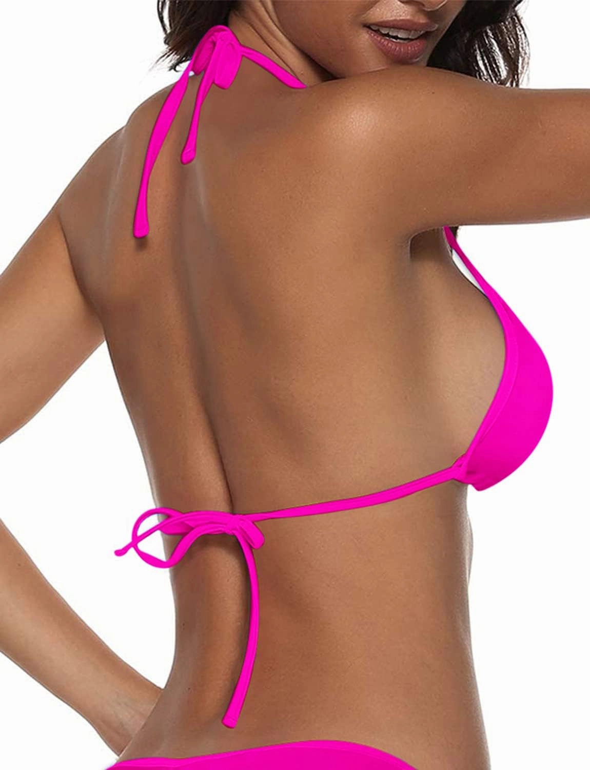 Suvimuga Women's Triangle Bikini Top Push up Padded Halter String Bathing Suits Top