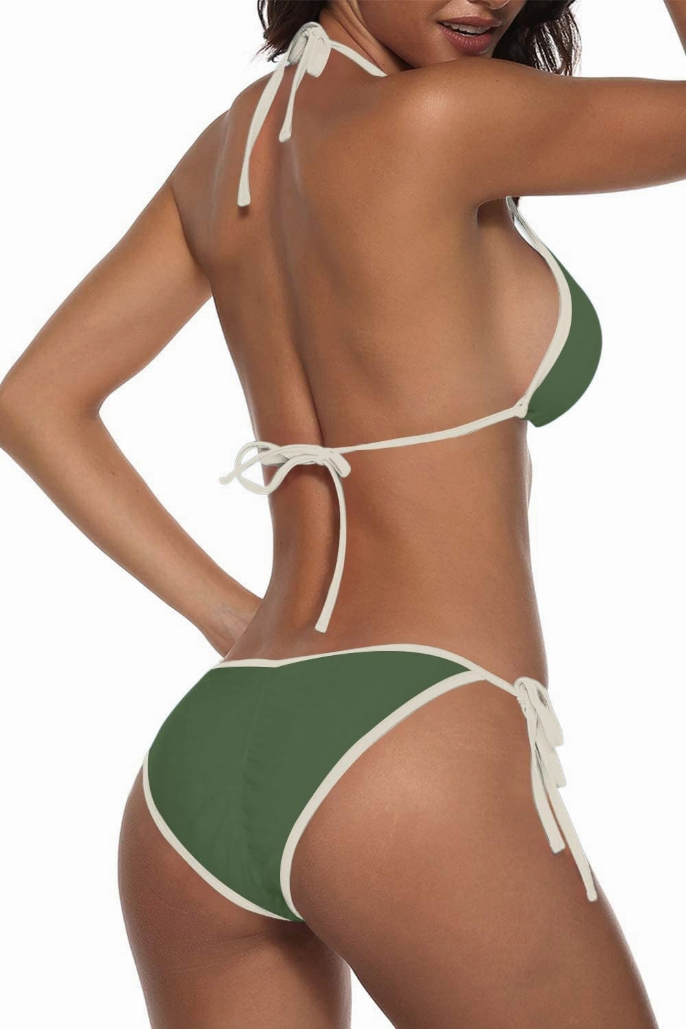 Suvimuga Women Two Piece Swimsuit Color Block Swimwear Halter String Triangle Bikini Sets