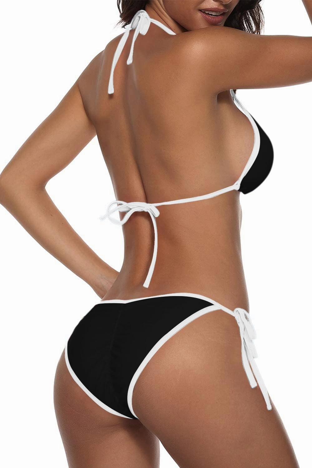 Suvimuga Women Two Piece Swimsuit Color Block Swimwear Halter String Triangle Bikini Sets
