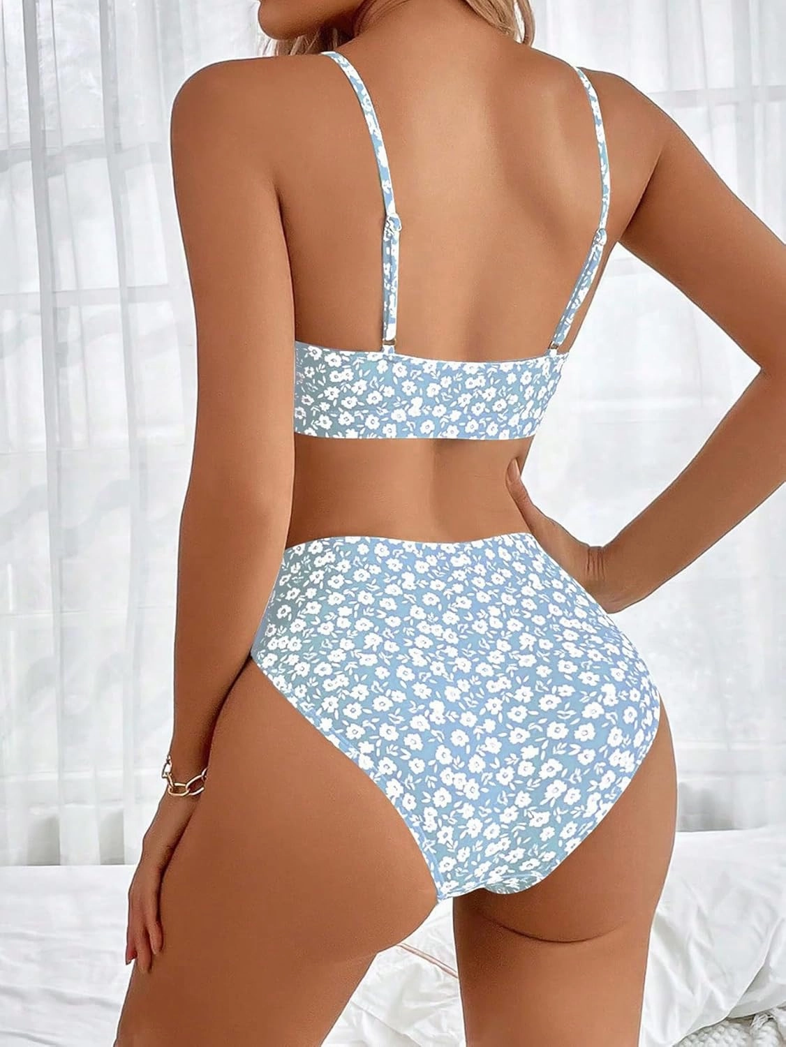 SweatyRocks Women's 2 Piece Bikini Set Ditsy Floral Print High Cut Bathing Suit Beachwear