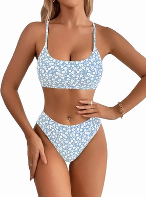 SweatyRocks Women's 2 Piece Bikini Set Ditsy Floral Print High Cut Bathing Suit Beachwear