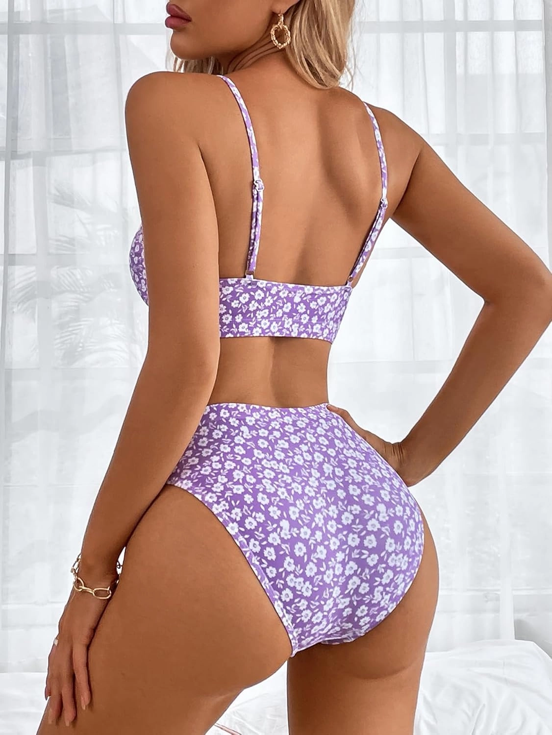 SweatyRocks Women's 2 Piece Bikini Set Ditsy Floral Print High Cut Bathing Suit Beachwear