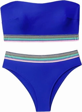 SweatyRocks Women's Bathing Suits Striped Bandeau Bikini high Waisted Swimsuits Swimwear Set